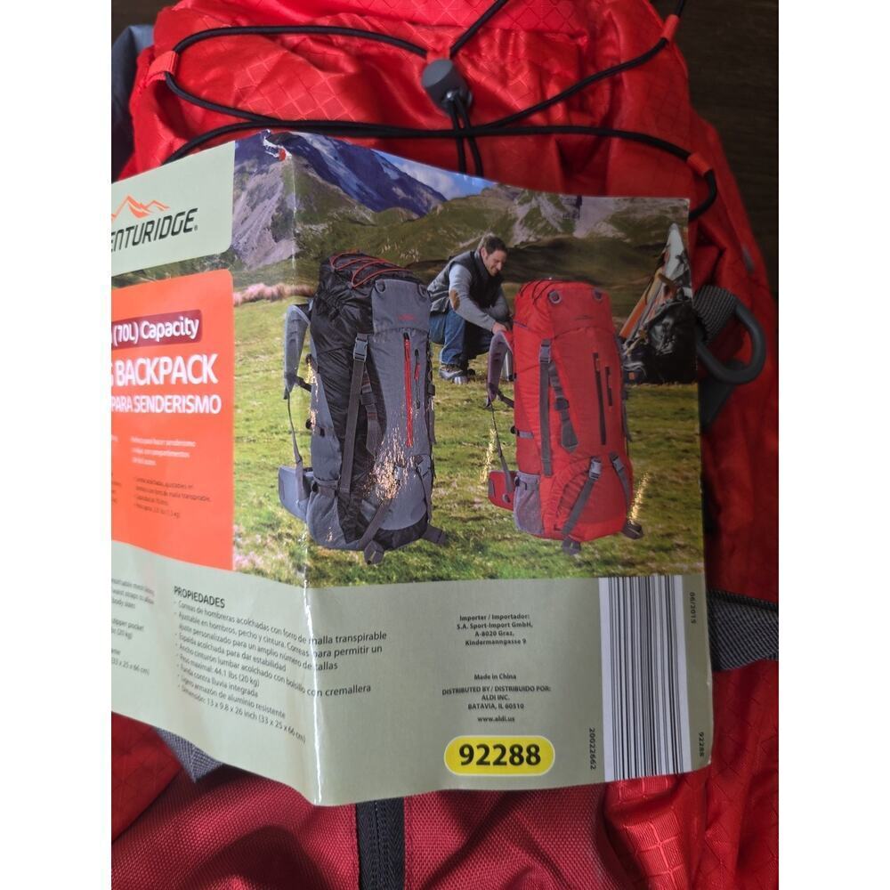 Adventuridge Hiking Backpack – 70L (18.5‎ Gallon) Capacity – Red – Model 92288 - Picture 3 of 16